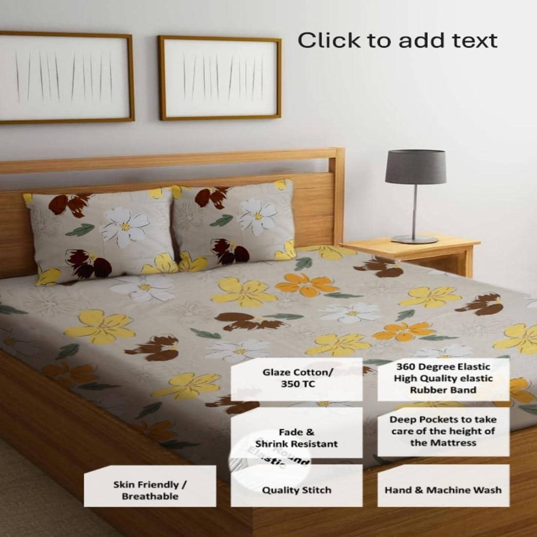 High Quality Cotton mix Double bed Fitted Bedsheets 275cmsx 275 cms ( Pillows 46 x 49 cms)