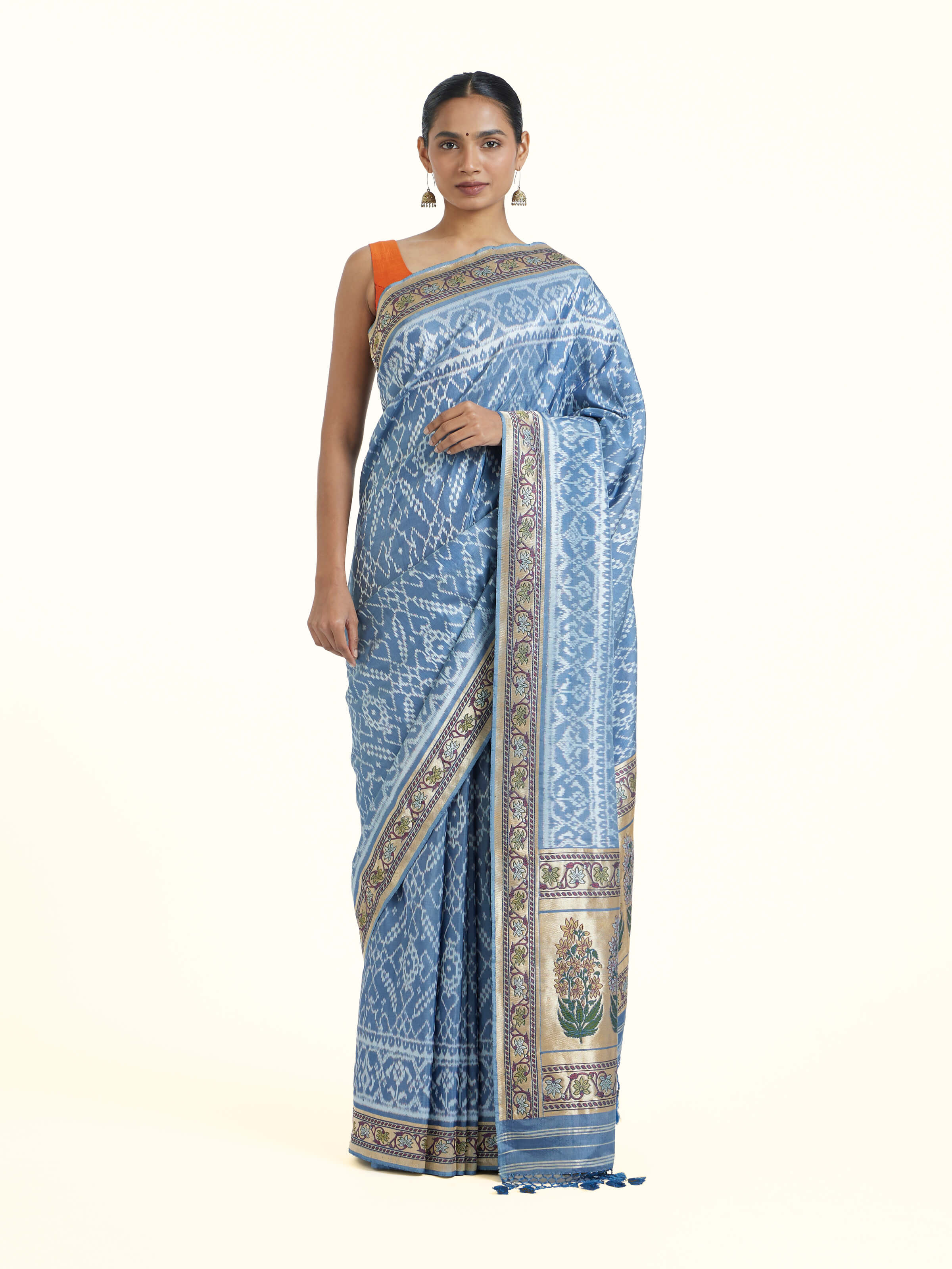 Indigo Ashavali Brocade Silk Saree