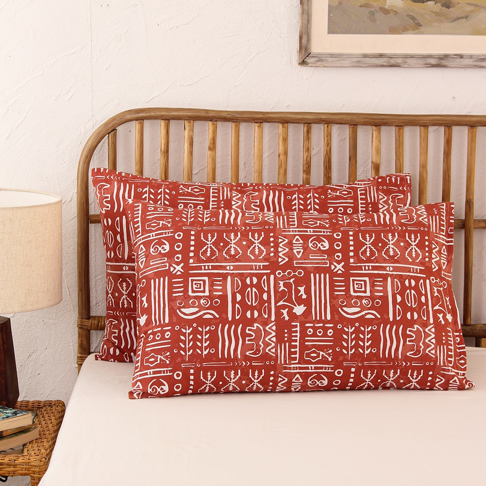 Gamathi Set Of 2 Pillow Covers with Rust colour
