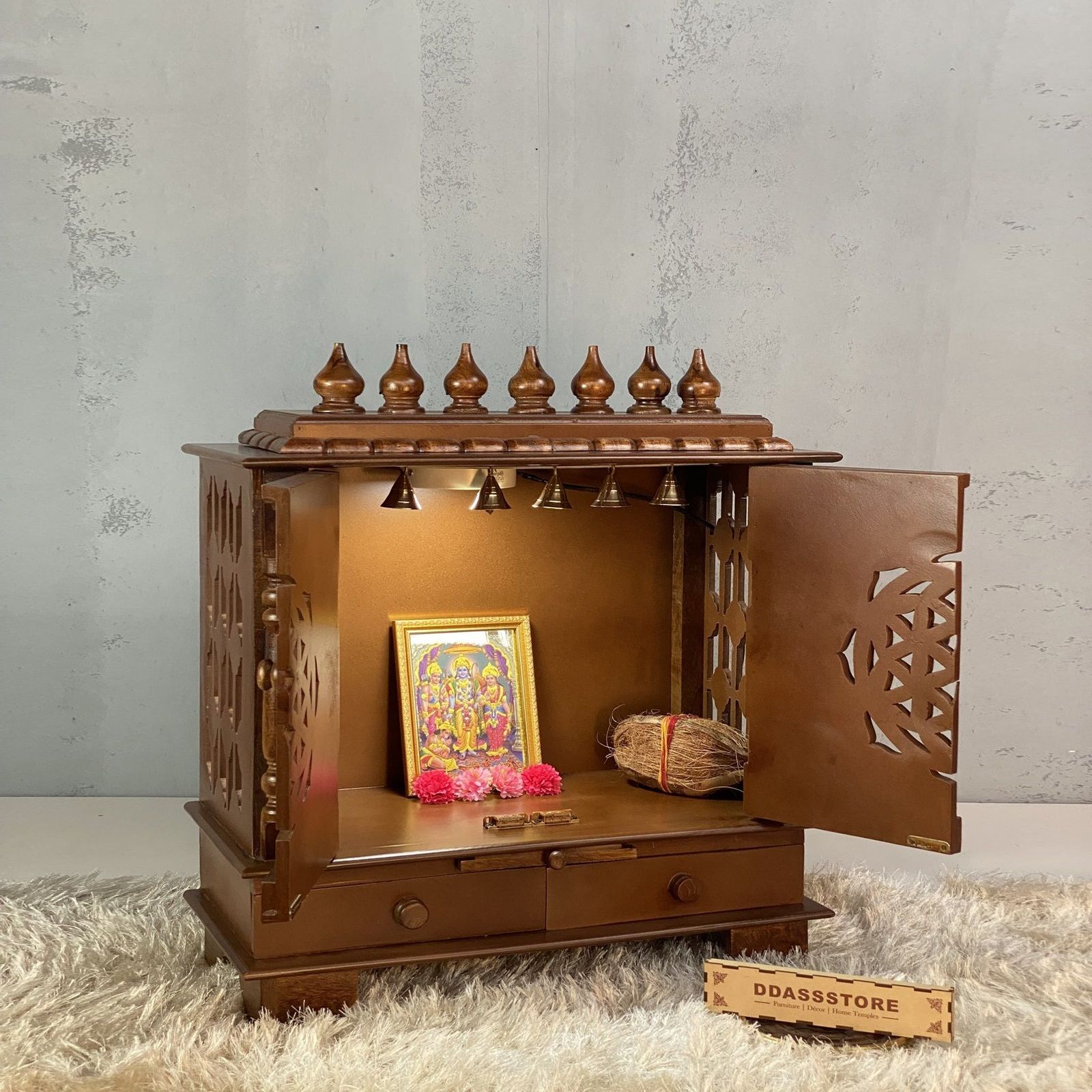 D'Dass Multi Color Mdf and Sheesham Wooden Temple For Pooja - D'DASS