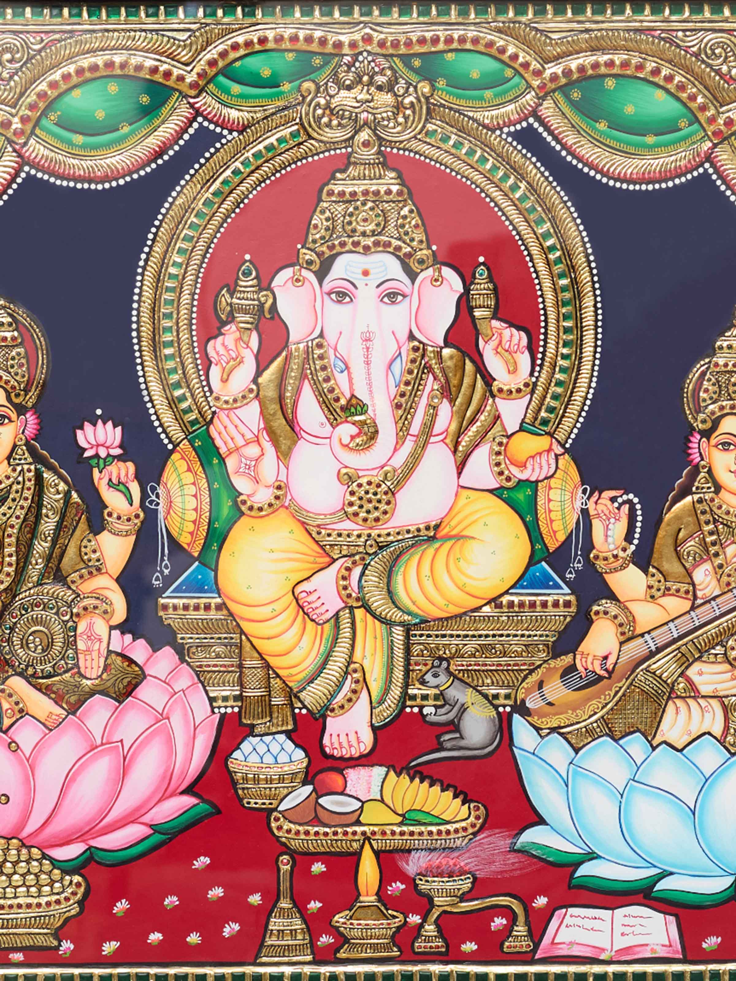 Lakshmi Ganesh Saraswathi Thanjavur Painting