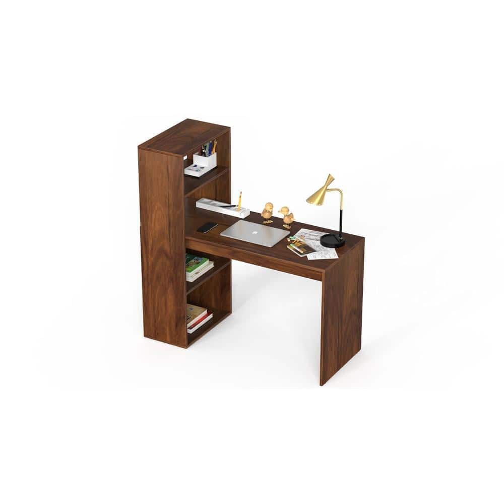 Radisso Engineered Wood Study and Computer Laptop Table for Home or Office, WFH Desk, with Storage Shelves for Books and Décor Display for Adults Kids Students (Brown Maple)