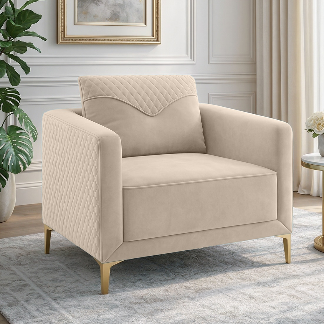 Arab Velvet 1 Seater Sofa Beige Color - Home Lifestylez