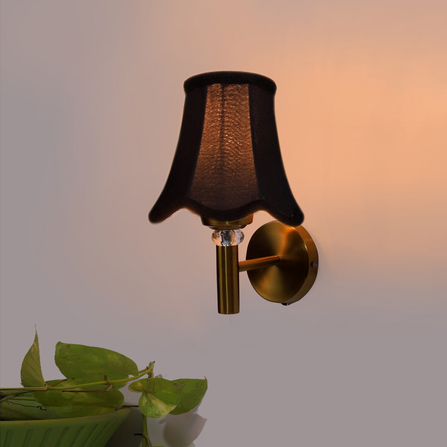 Devansh Gold Wall Mounted Lamp With Black Cotton Shade