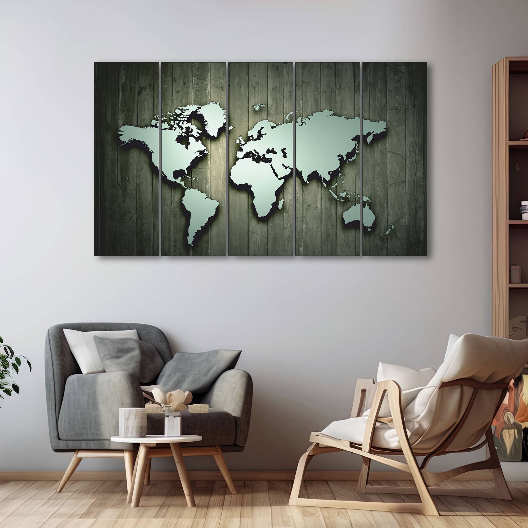 The Castle Decor World Map Wall Art Set of 5 27x48 Inch (Style 1) - The Castle Decor