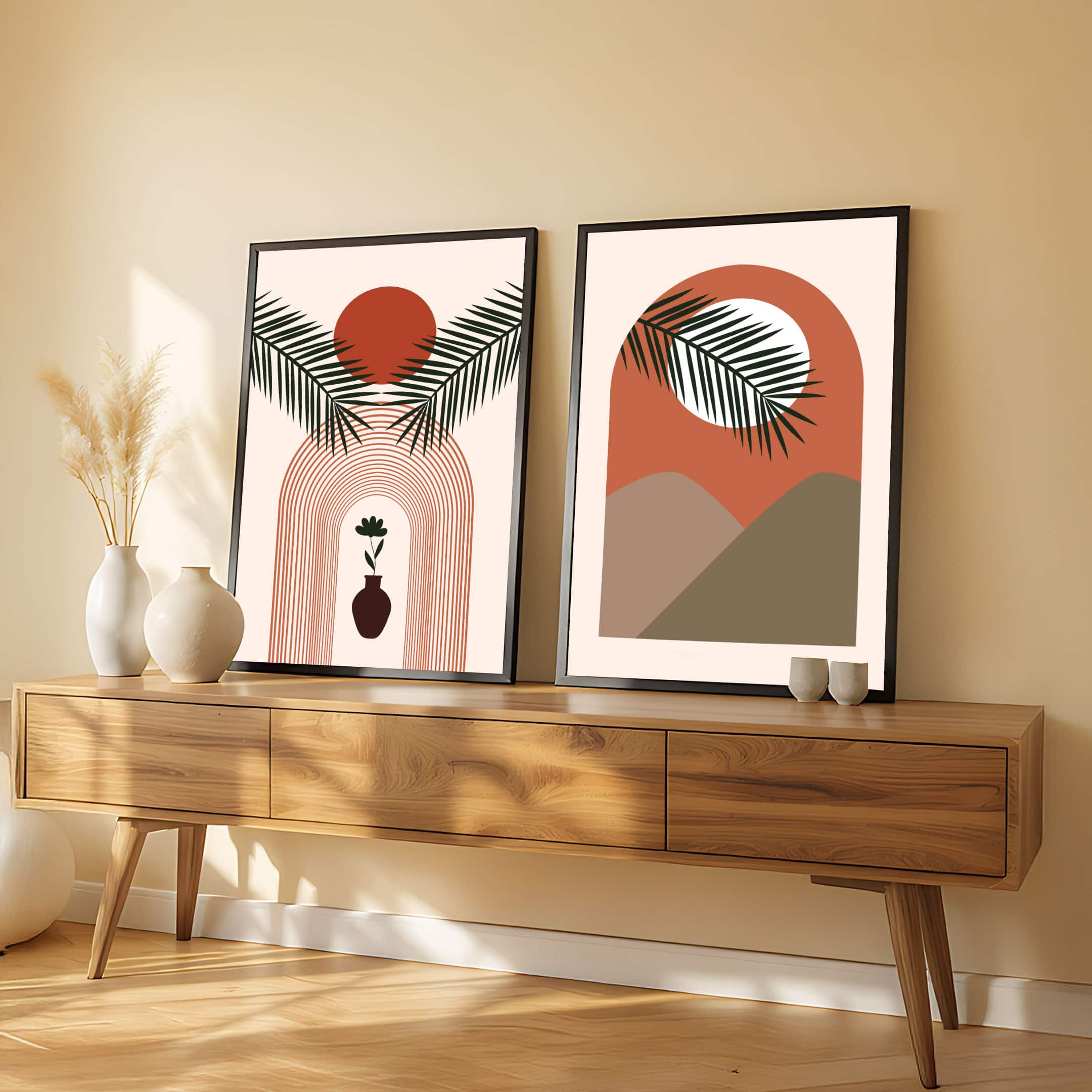 The Castle Decor Boho Abstract Botanical Wall Art Set of 2 Design 12 11x17 Inch - The Castle Decor
