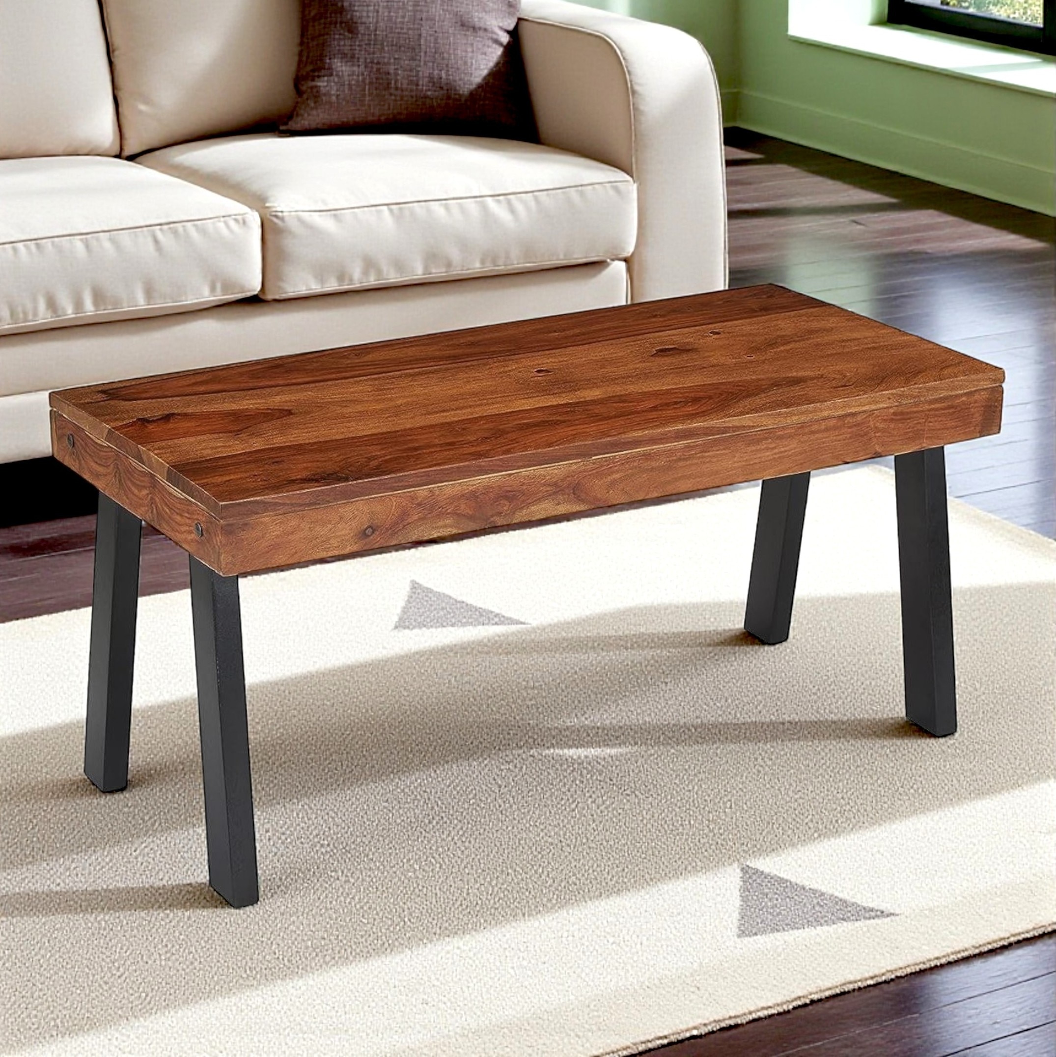 Mayfield Sheesham Wood Contemporary Rectangle Coffee Table In Natural Teak Finish