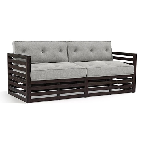Raymond Wooden Sofa - American Walnut Finish (Vapour Grey) (Custom Set - Sofas : 0003; Standard Set - Sofas : none; Finish : american walnut; Sofa Material : fabric; Sofa Size : regular; Sofa Type : regular; Colour : vapour grey)