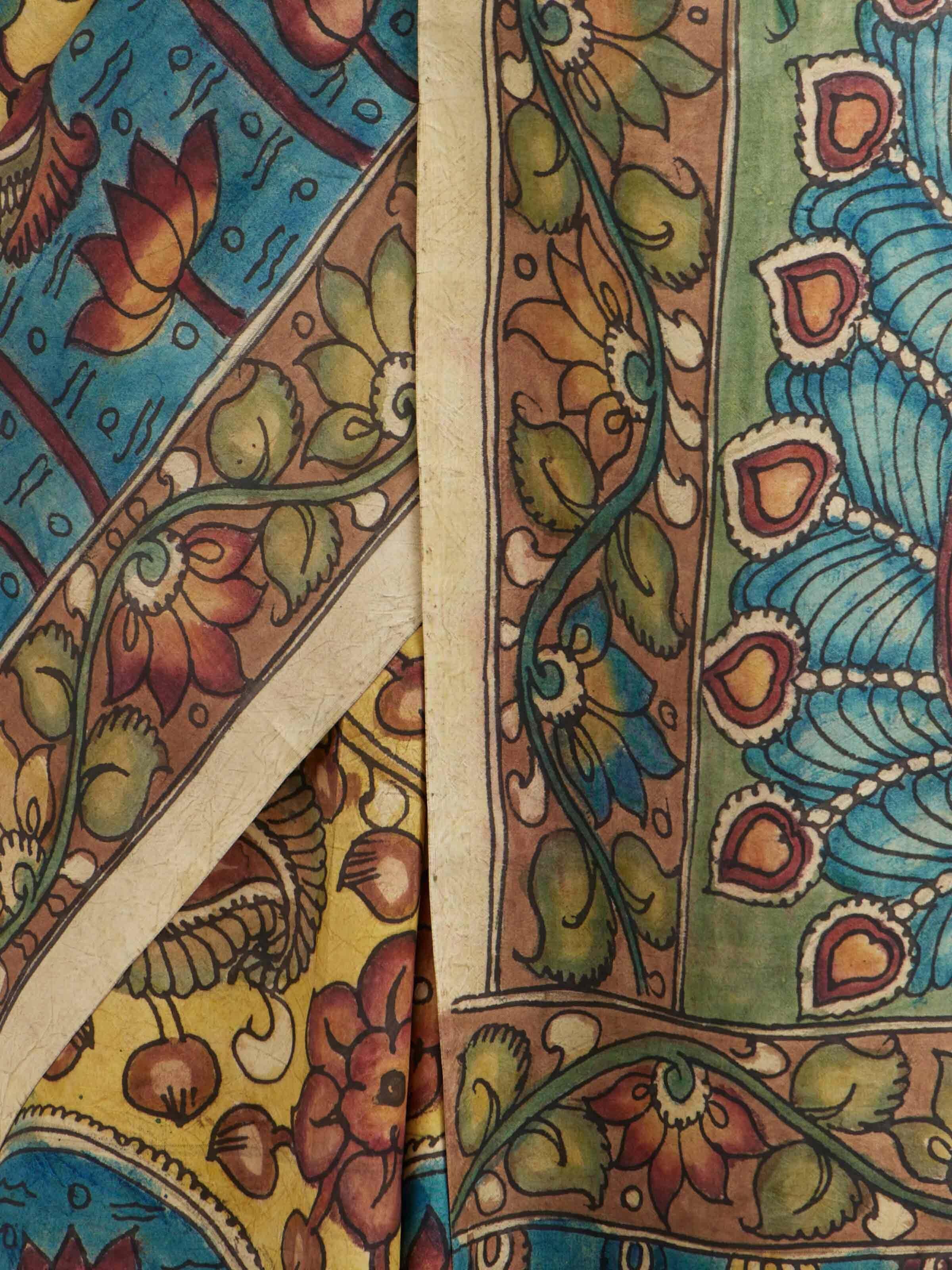 Multicolor Silk Kalamkari Handpainted Saree