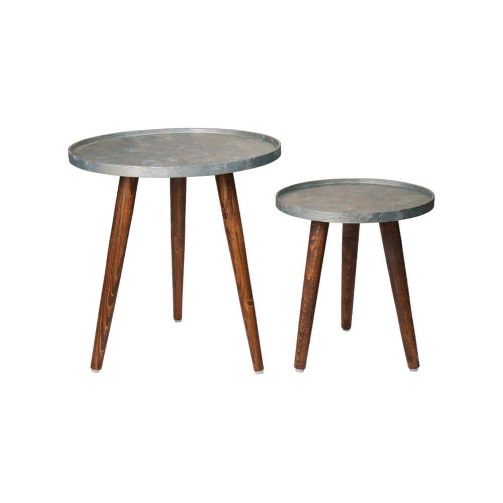 Teal Rain Round Nesting Tables with Wooden Legs, Side Tables, Wooden Tables, Living Room Decor by A Tiny Mistake