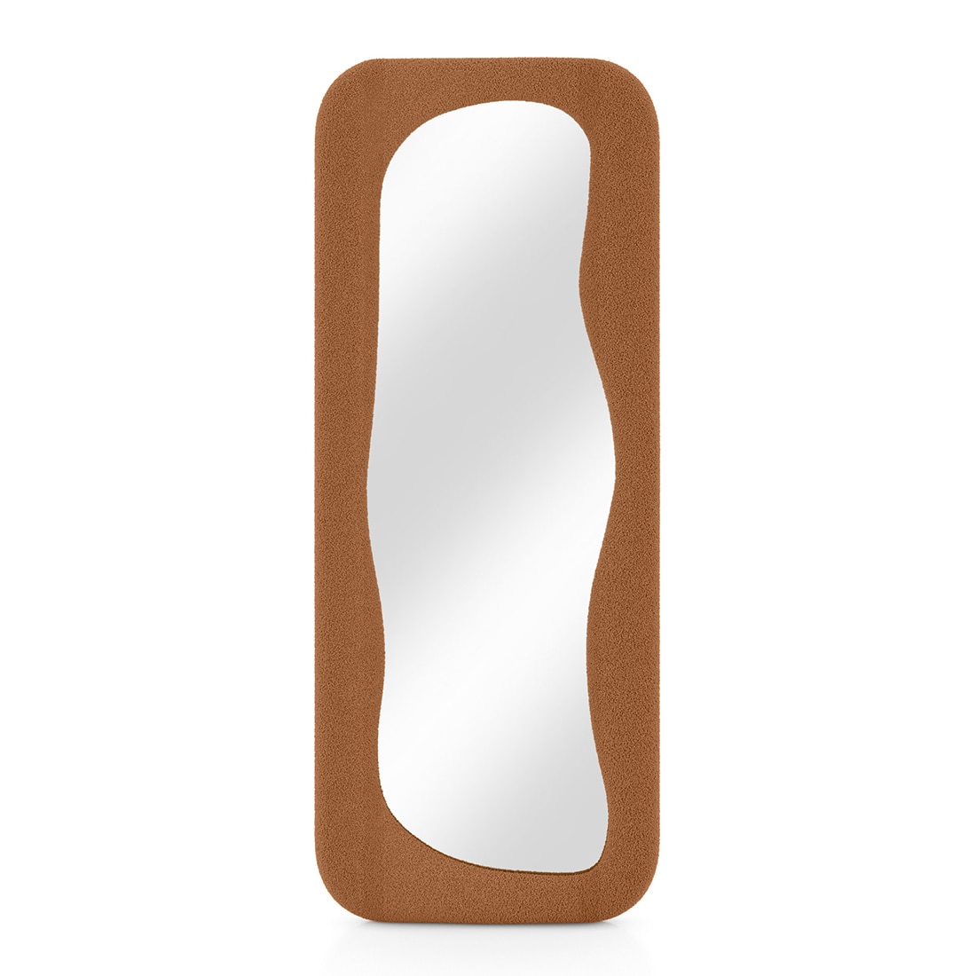 Miro Upholstered Organic Floor Mirror in Rust Boucle Finish