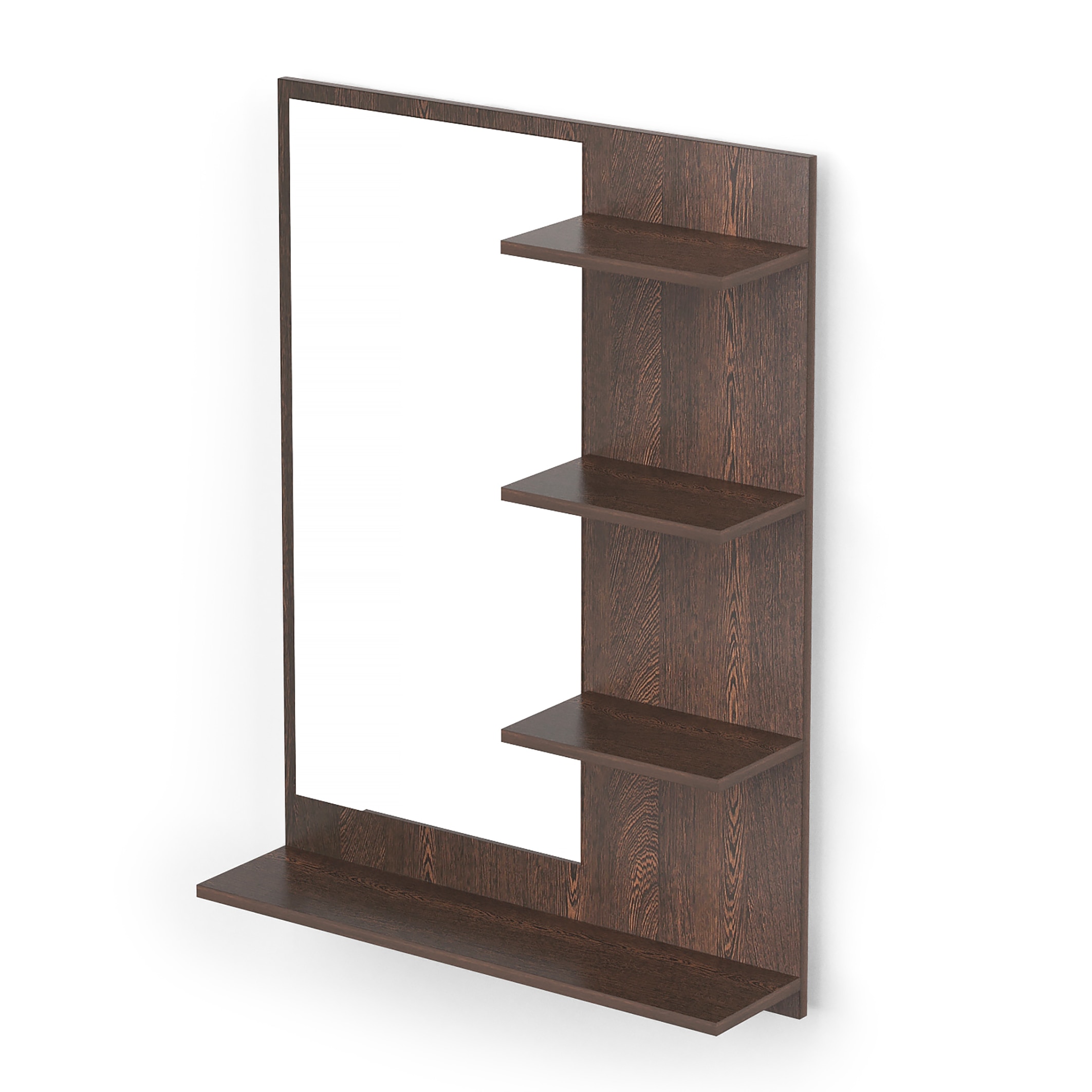 BLUEWUD Rico Mini Engineered Wood Wall Mount Dressing Table Organizer Makeup Vanity with Mirror Storage Shelves for Bedroom Home Furniture (Wenge)