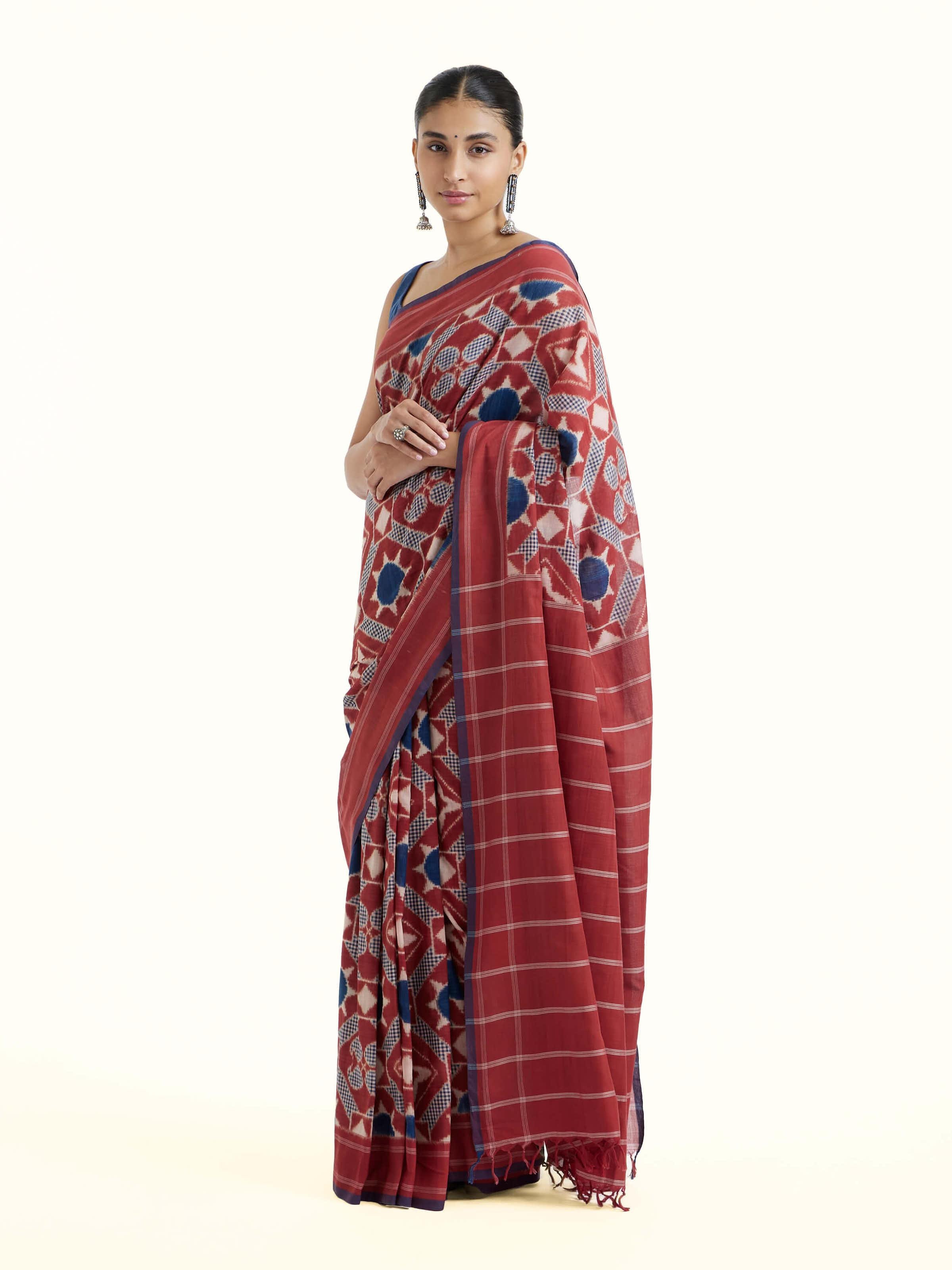 Red Cotton Double Ikat Saree