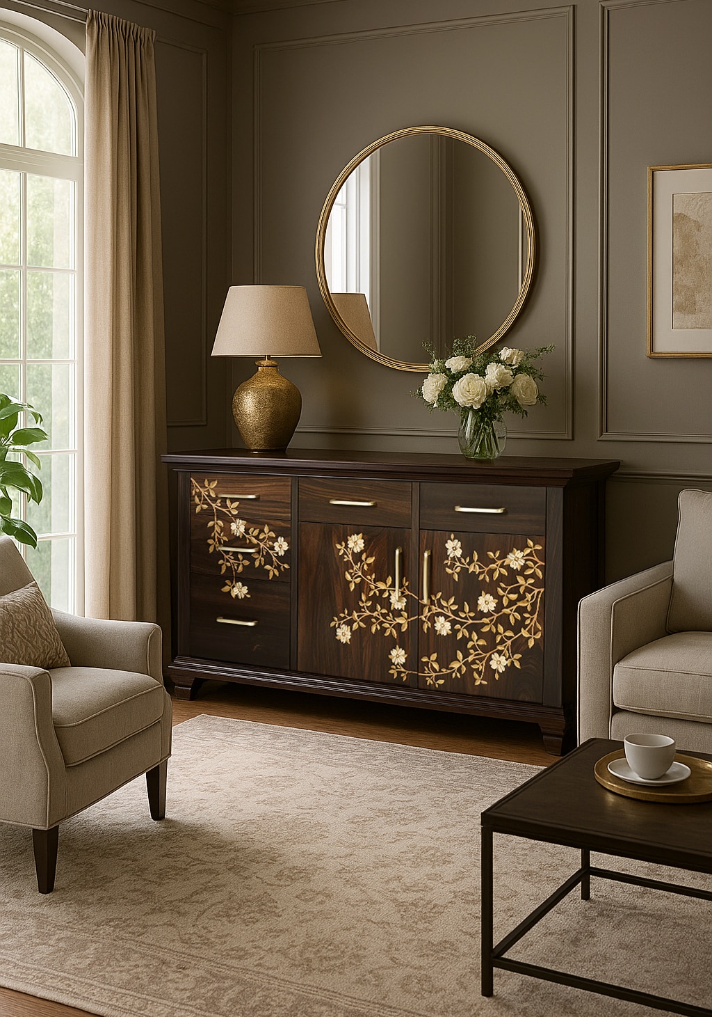 Mysore Rosewood Inlay Sideboard (5-Drawers)