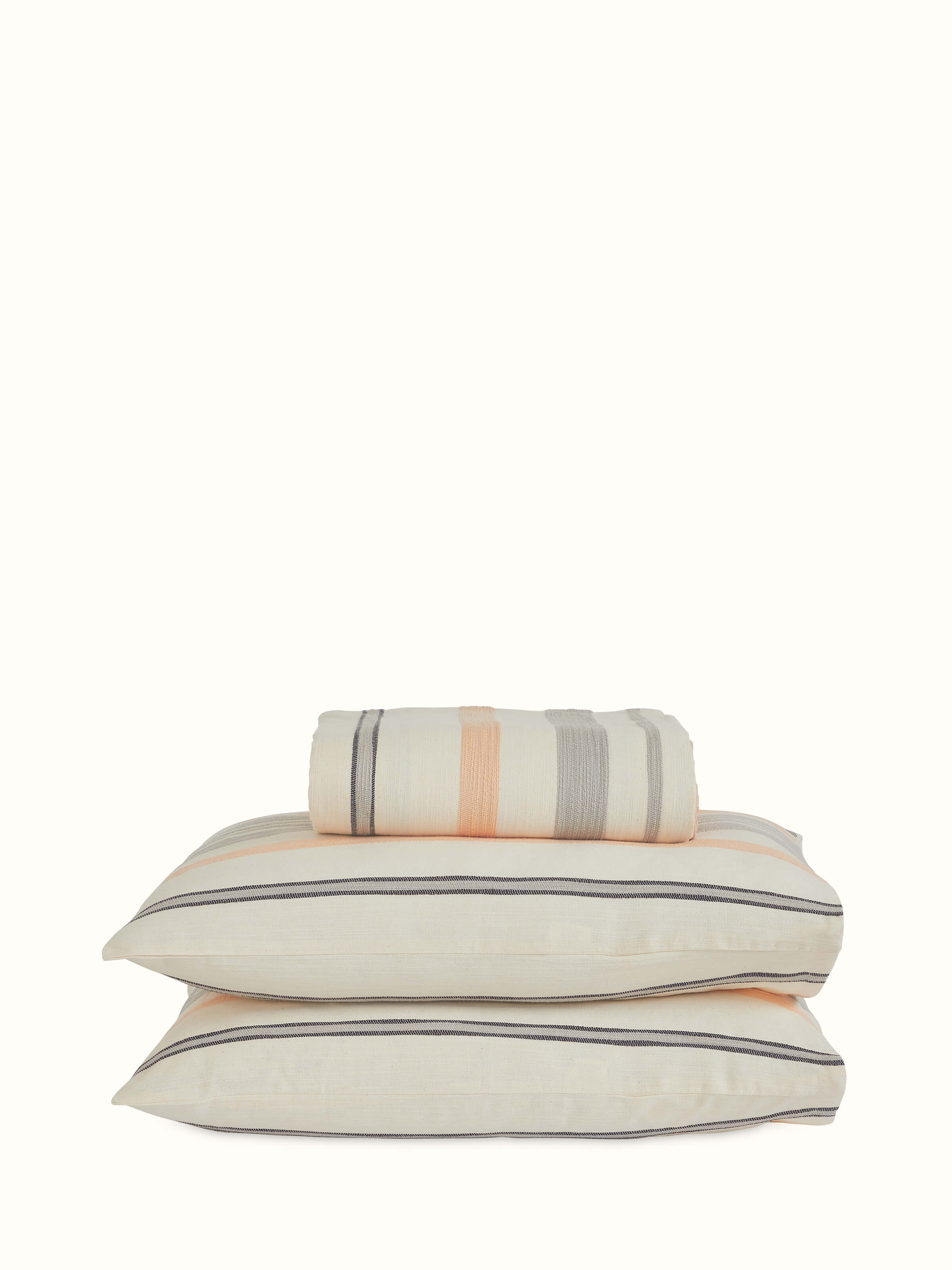 Front view of Neerja Grey Stripe Handloom Bedspread Set in king size, crafted from breathable cotton.