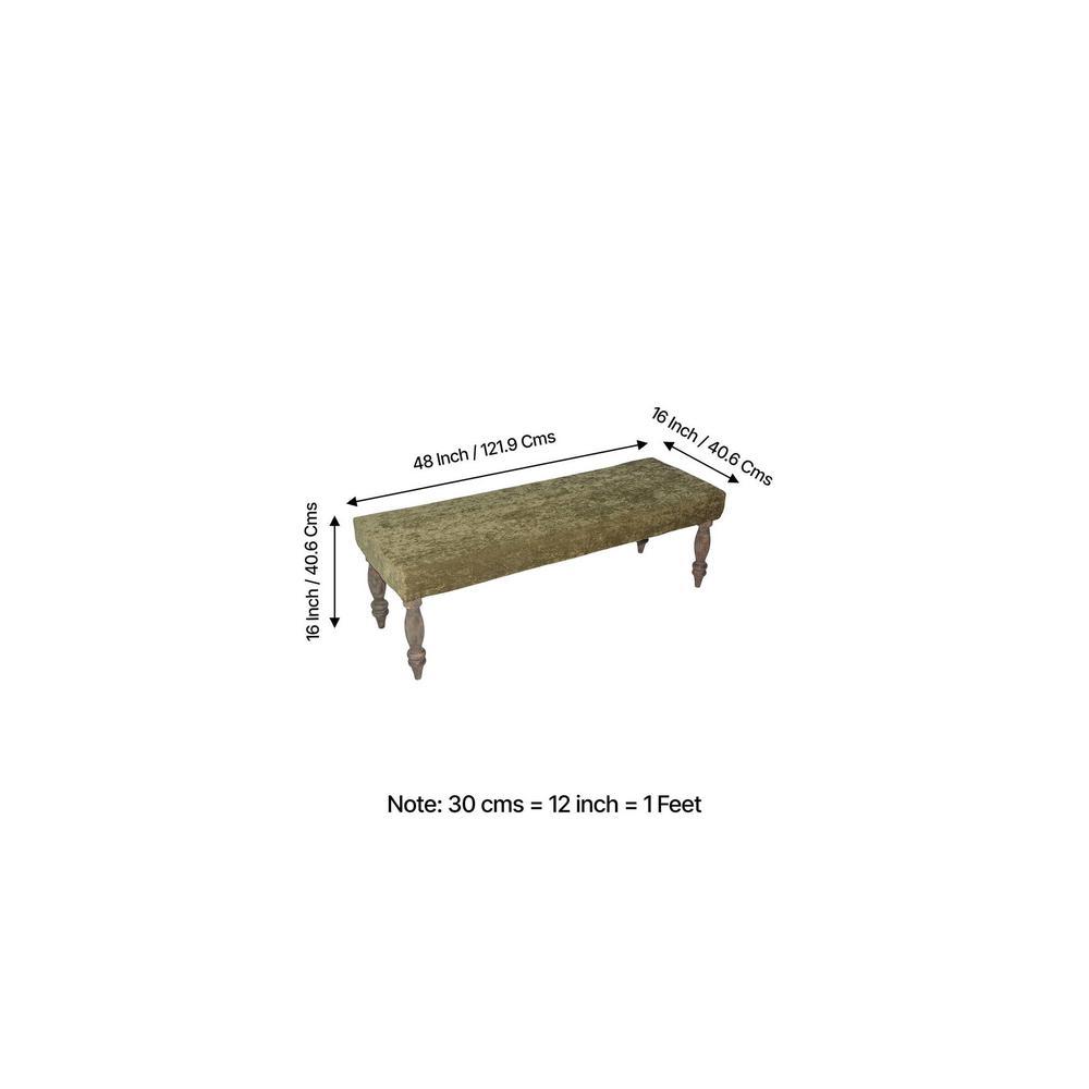 Cairo Solid Wood 2 Seater Bench In Green Sparkle Velvet Fabric
