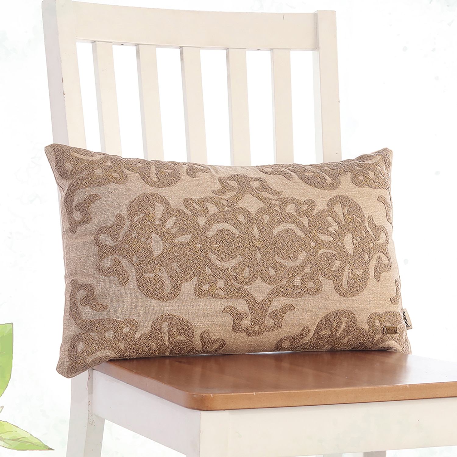 Damask Embroidery Stone Cotton Knitted Pillow Cover 12X20 Inches - Pluchi
