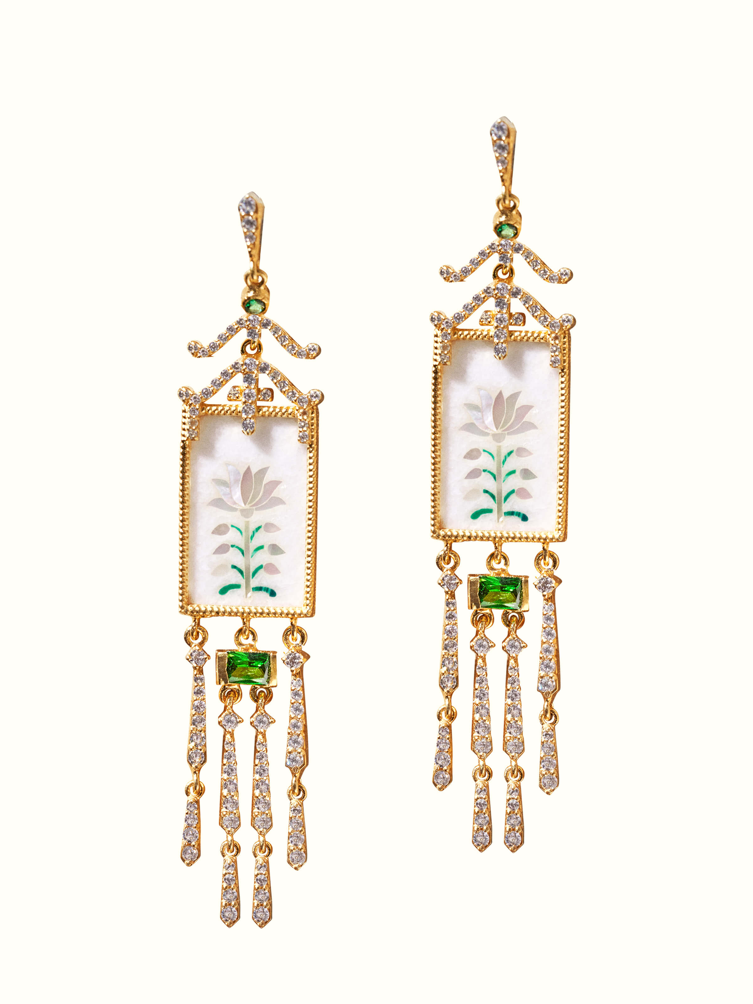 Front view showcasing the elegant Parchinkari silver drop earrings.