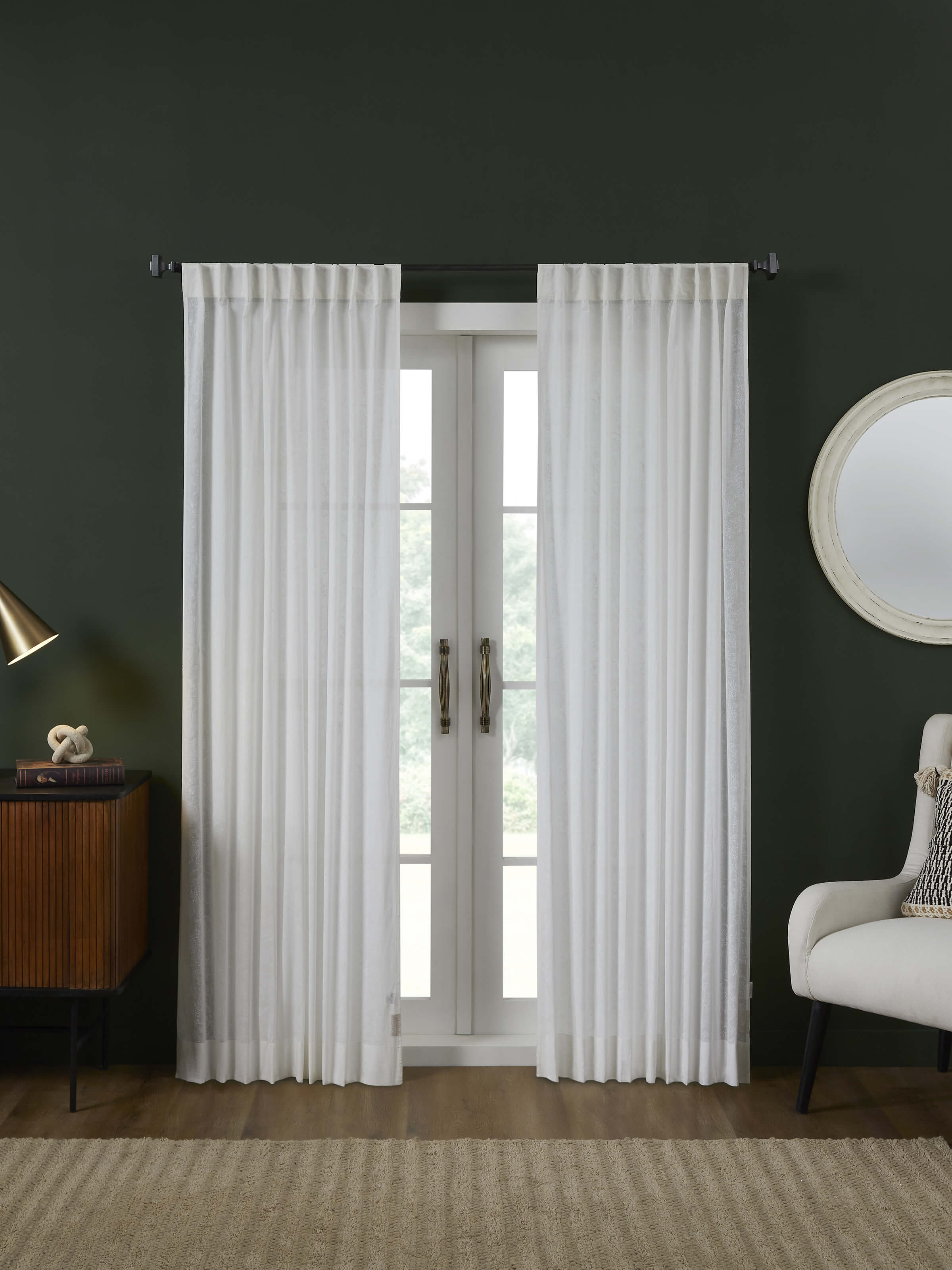 Kairavam White Floral Cotton Sanganeri Hand Block Printed Curtain (7 Ft)