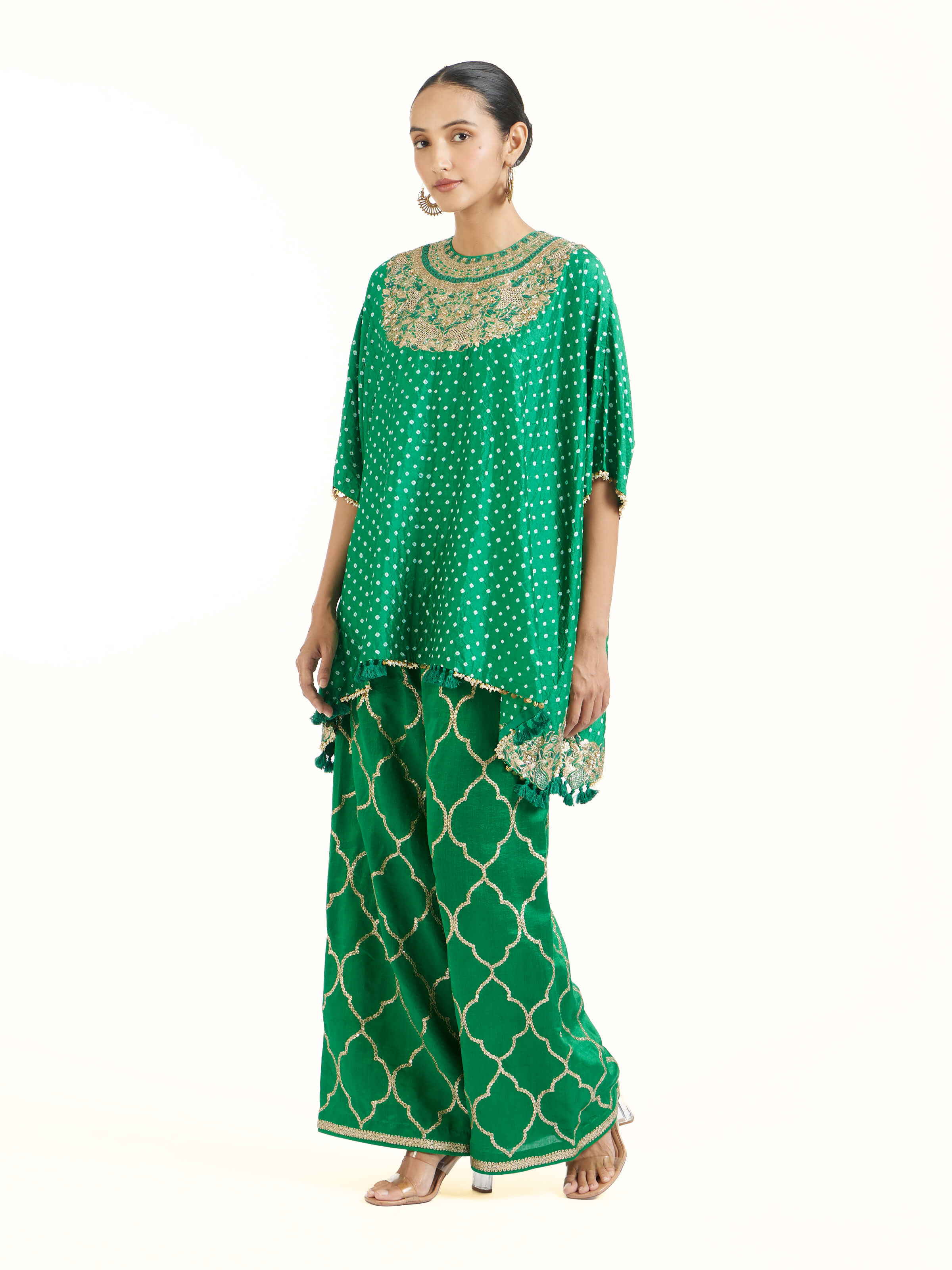 Emerald Green Silk Hand Embroidery Co-Ord Set