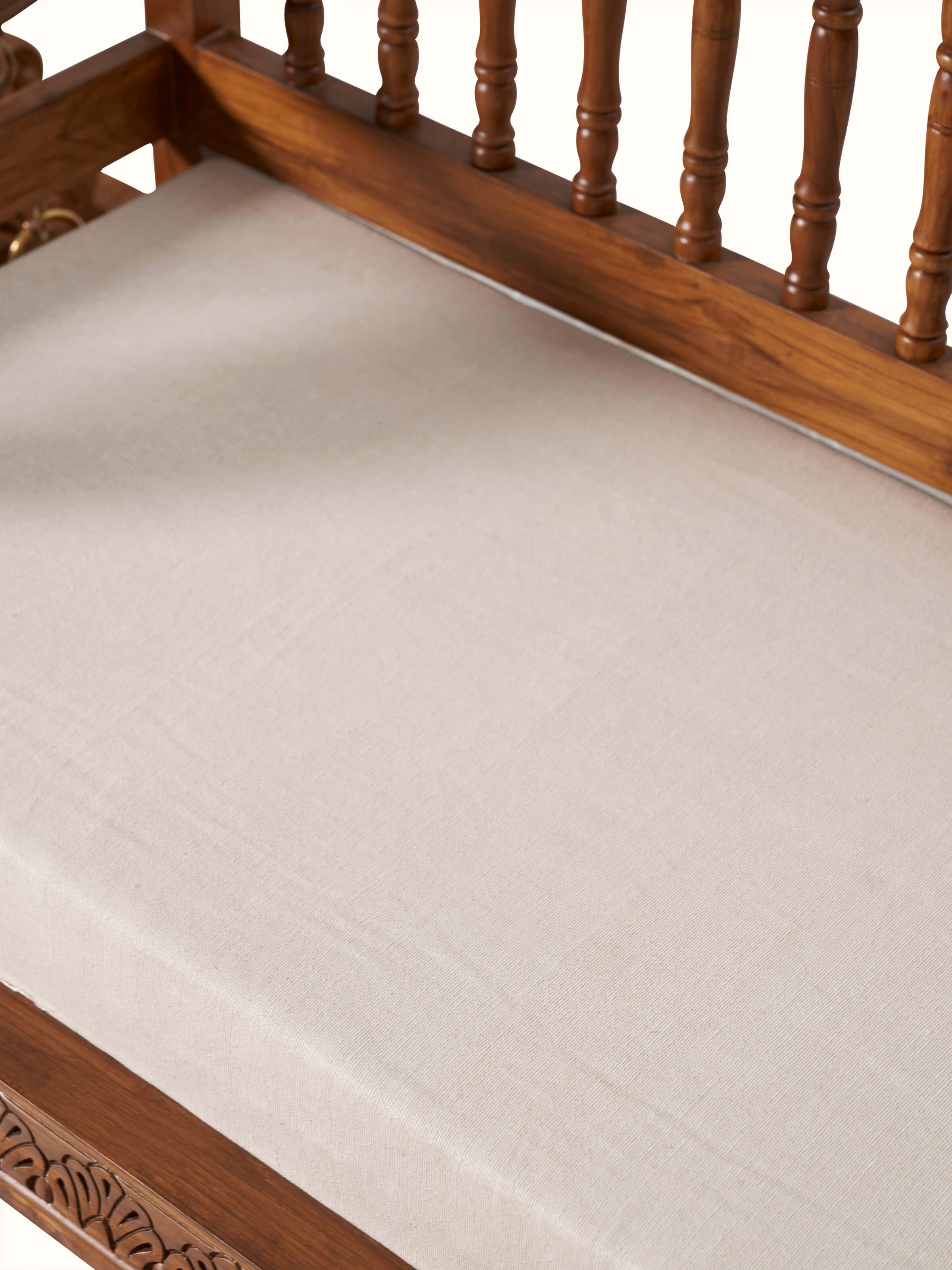 Top view of the upholstered Sheesham wood 2-seater swing, capturing the full expanse of the seating area and design