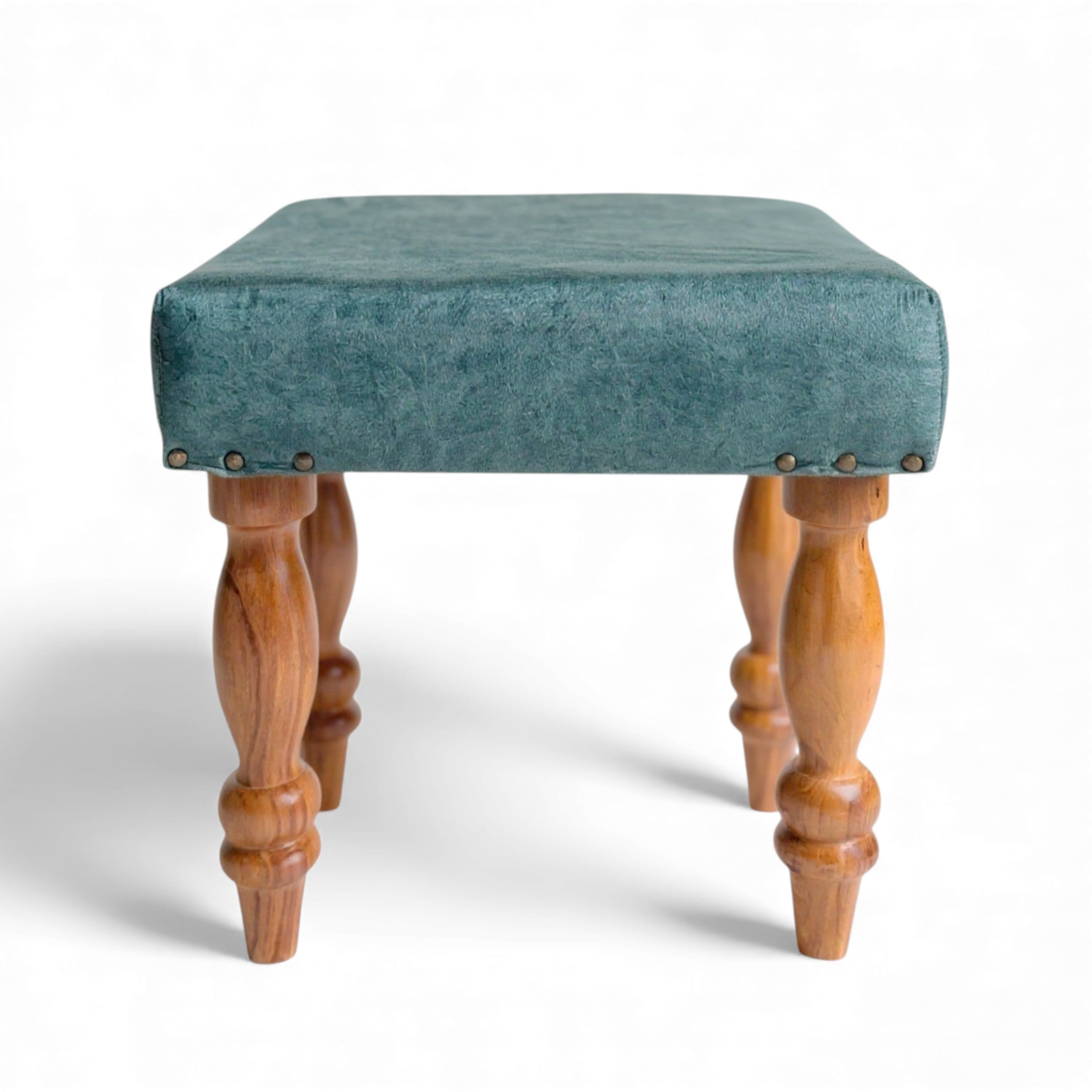 Bestone Sheesham Wood Accent Bench (Blue Jacquard Work Fabric Teak Finish)