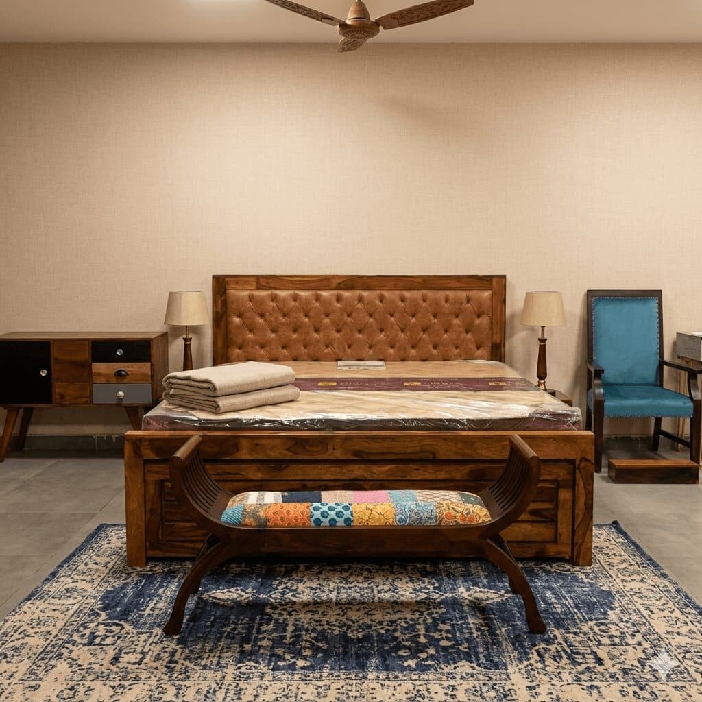 Chesterfield Solid Wood Bed in Natural
