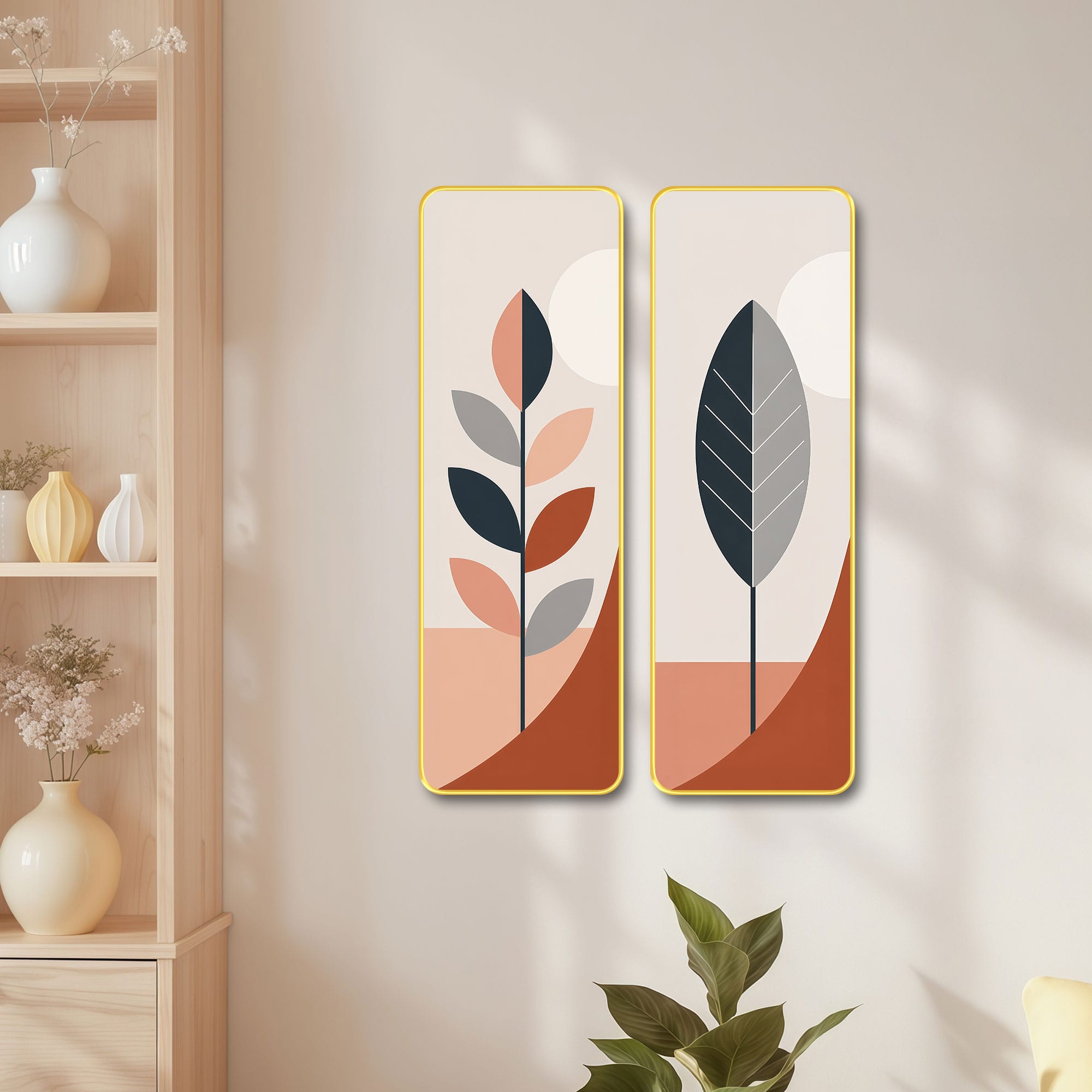 The Castle Decor Beige Terracotta Botanical Wall Art Set of 2 12x18 Inch - The Castle Decor