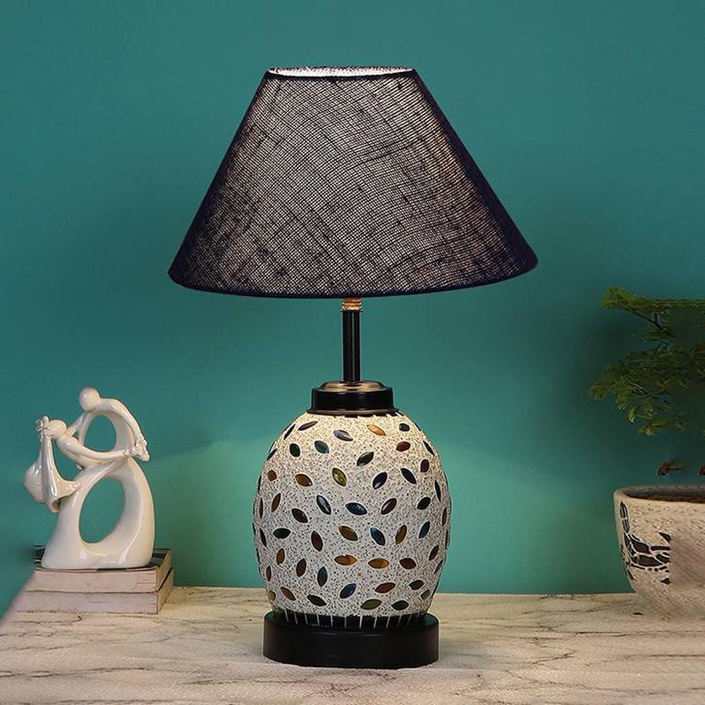 Rosemary Blue Jute Glass Table lamp with Iron Base