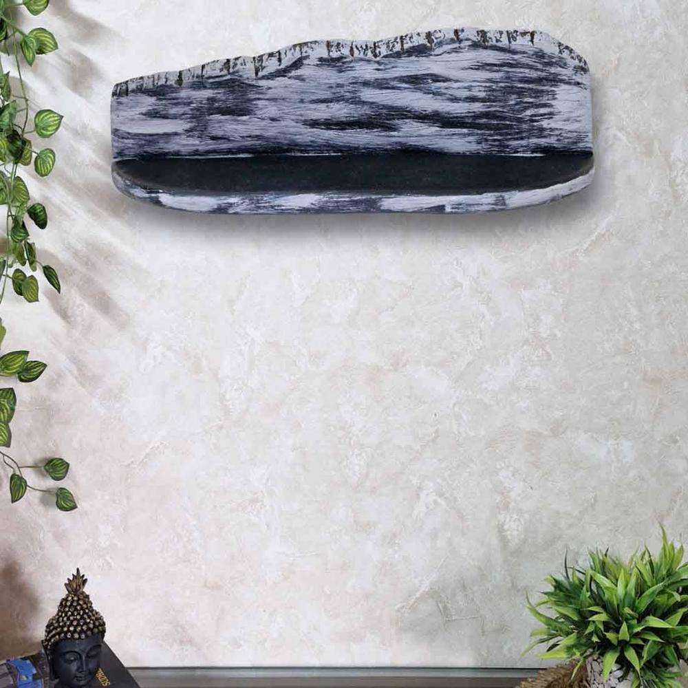 Ray Grey Colour Solid Wood Wall Shelf with Bark lining