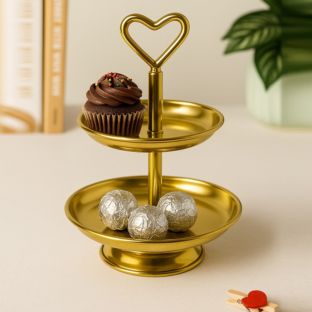 Metalsmith Two Tier Serveware Stand with Heart Handle Gold Finish - Metalsmith
