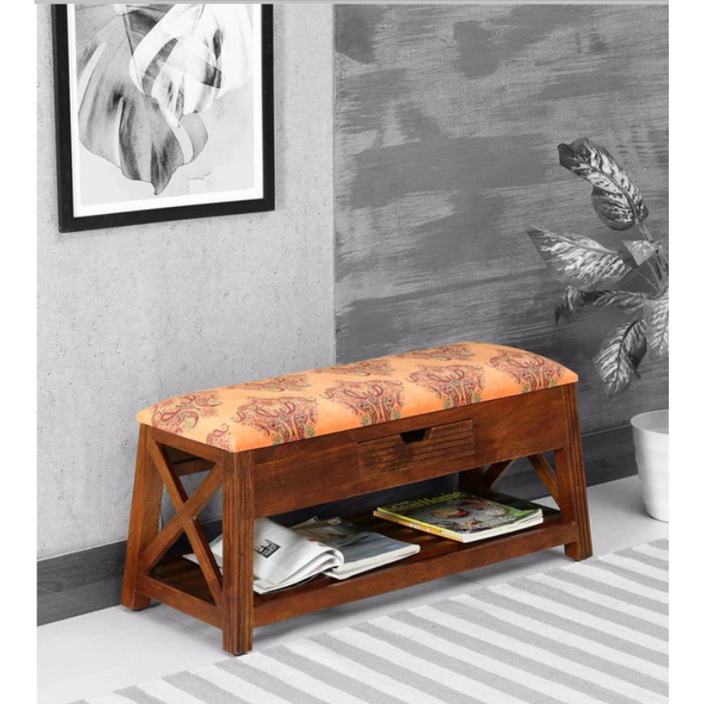 Vermount Shoe Rack With Seating In Teak Finish