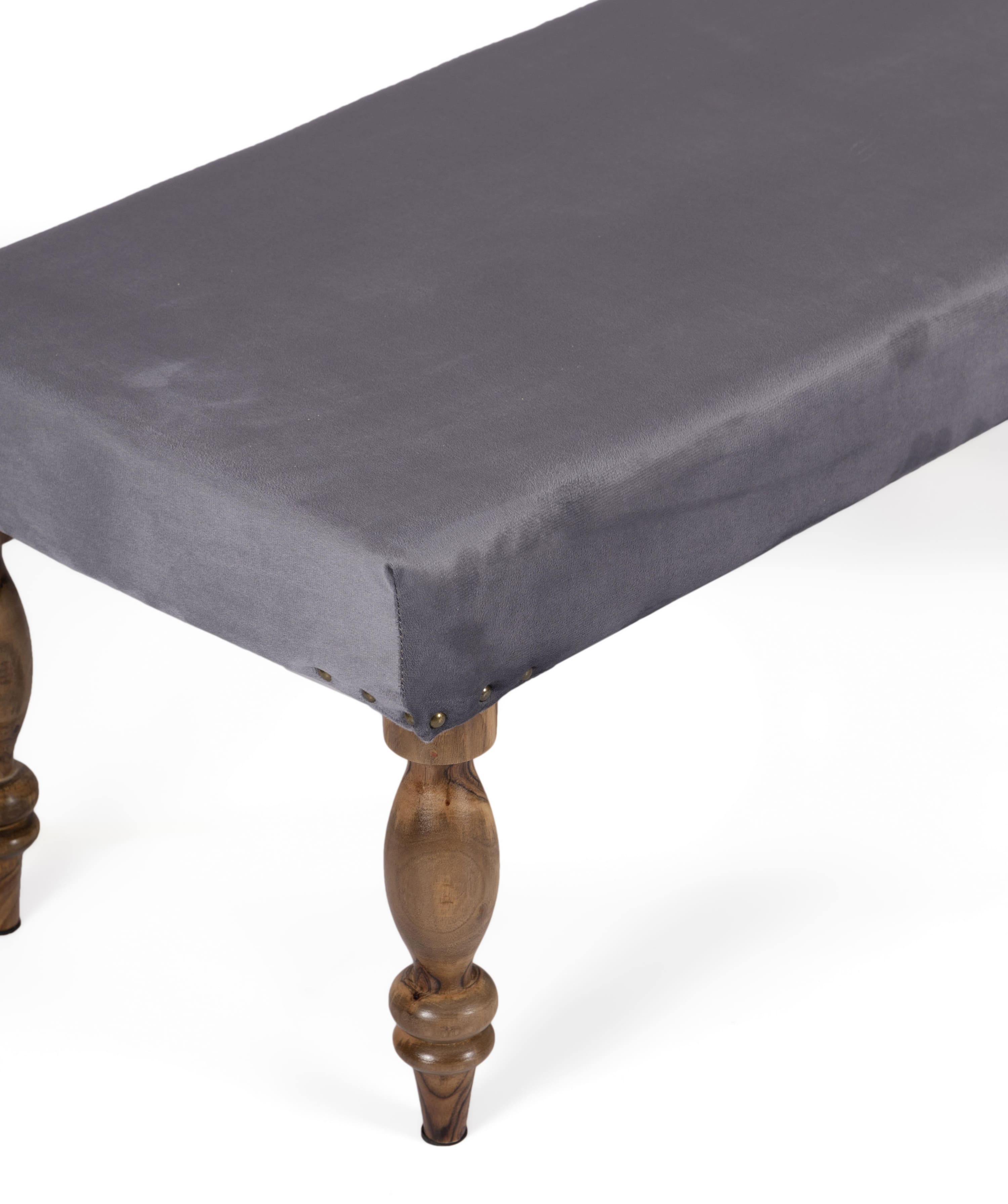 Bestone Sheesham Wood Accent 2 Seater Bench In Iron Grey Velvet