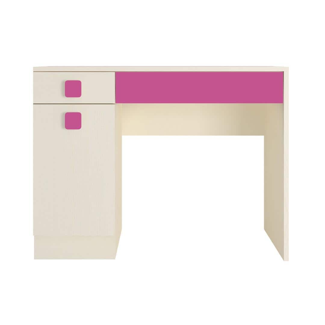 Kristina Kids Study Desk with Shuttered Cabinet and 2 Drawers in Light Wood Barbie Pink Colour