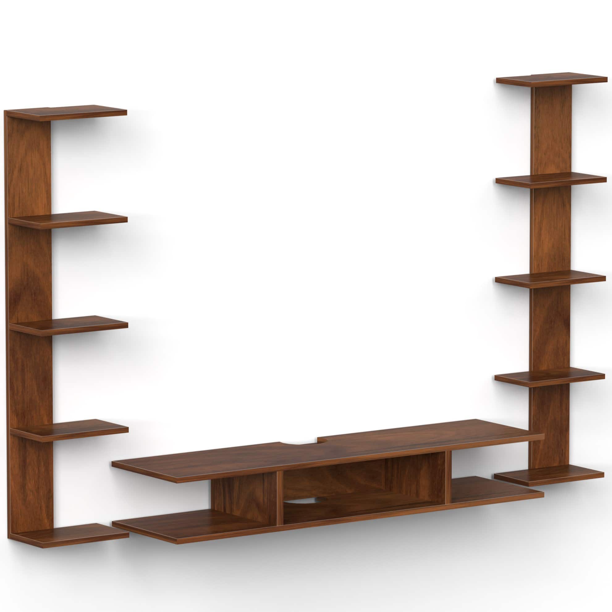 BLUEWUD Estoye Standard Engineering Wood Wall Mount TV Entertainment Unit Set Top Box Stand/TV Cabinet Panel with Shelves for Books & D�cor Display Unit, Ideal for 50� (Brown Maple)