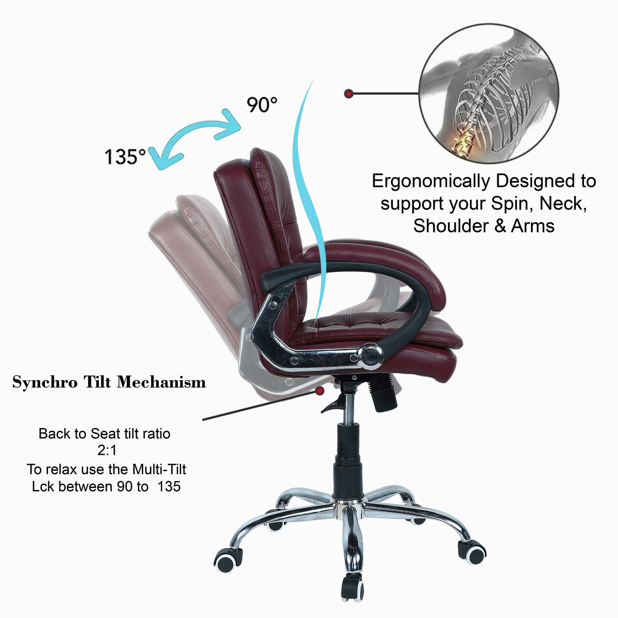 Veaoilaa Mid Back Executive Chair in Maroon Colour