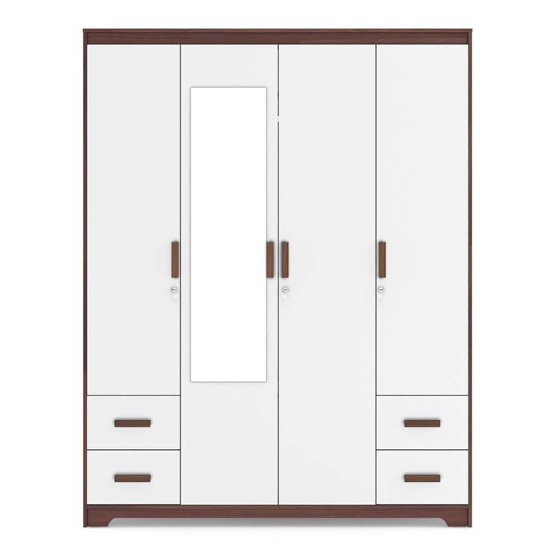 Miller 4 Doors 4 Drawers Wardrobe With Mirror and Lock in Two Tone Finish