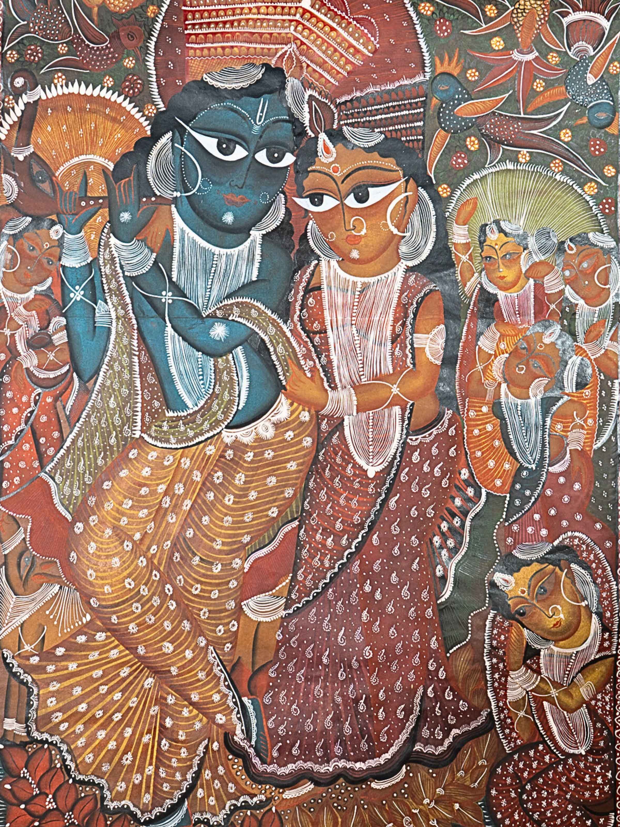 Detail shot of Krishna Patachitra Leela Painting