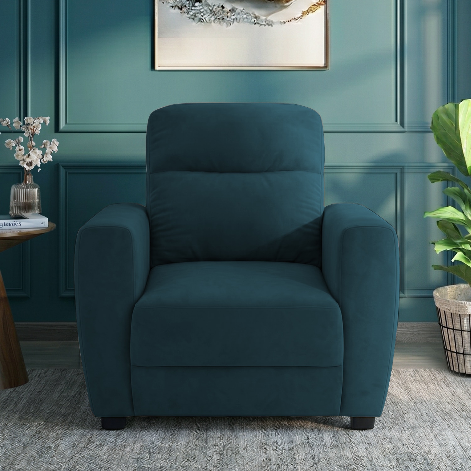 Alvaro Velvet 1 Seater Sofa T Blue Color - Home Lifestylez