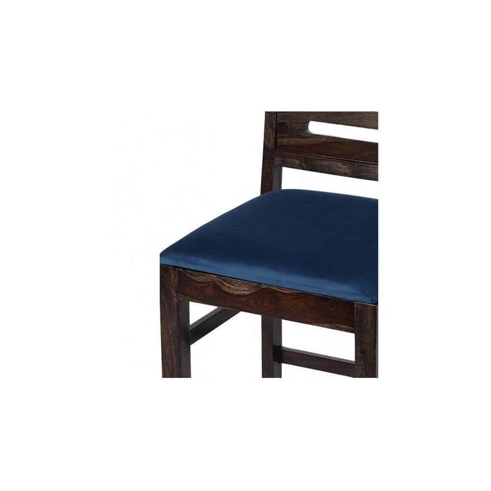 Rosslyn Sheesham Wood Dining Chair in Mahogany Finish & Navy Blue Velvet Cushion Seat