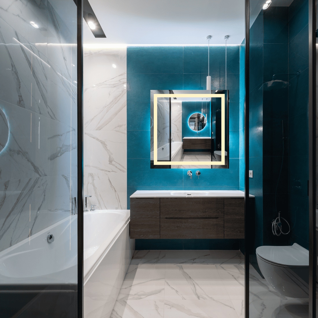 Square LED Mirror  Illuminated  Mirror with Light Border