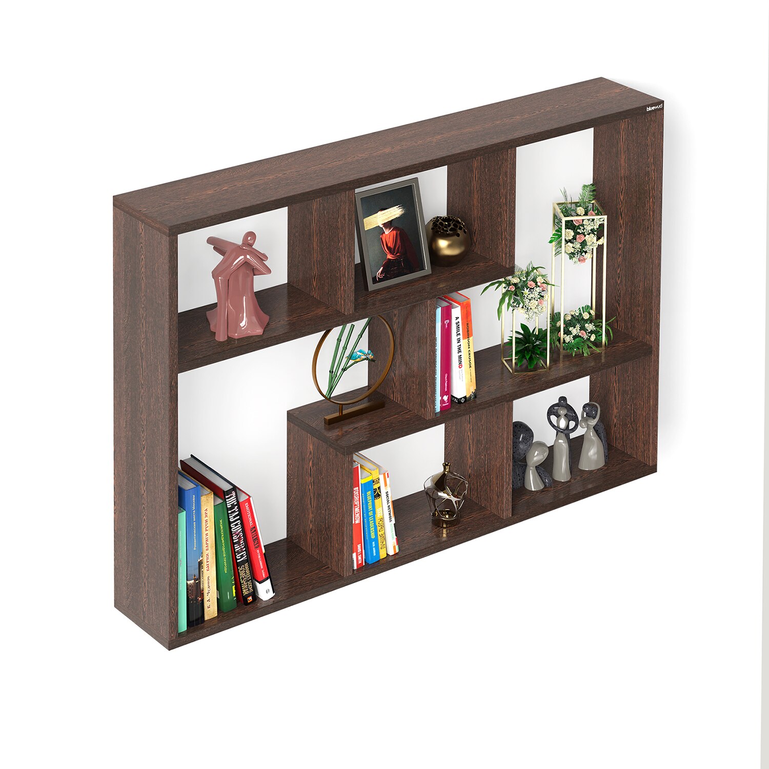 BLUEWUD Xude Engineered Wood Wall Mount Wall Shelf, Display Rack (Wenge)