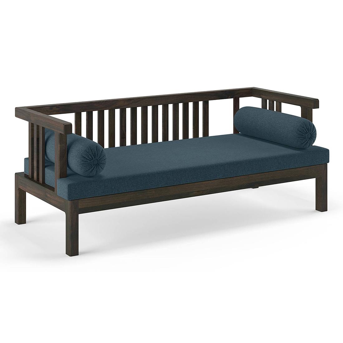 Milton Diwan in American Walnut Finish with Blue Fabric Colour