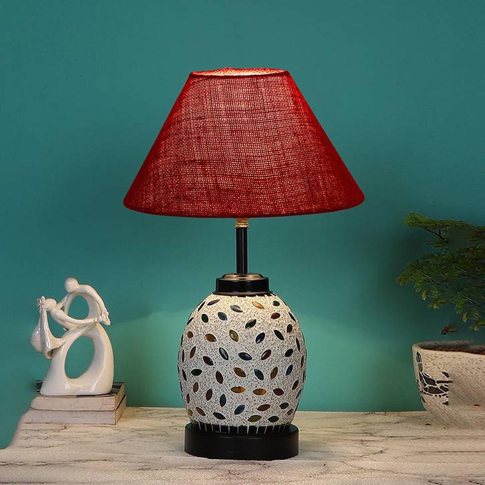 Emory Maroon Jute Glass Table lamp with Iron Base - Devansh
