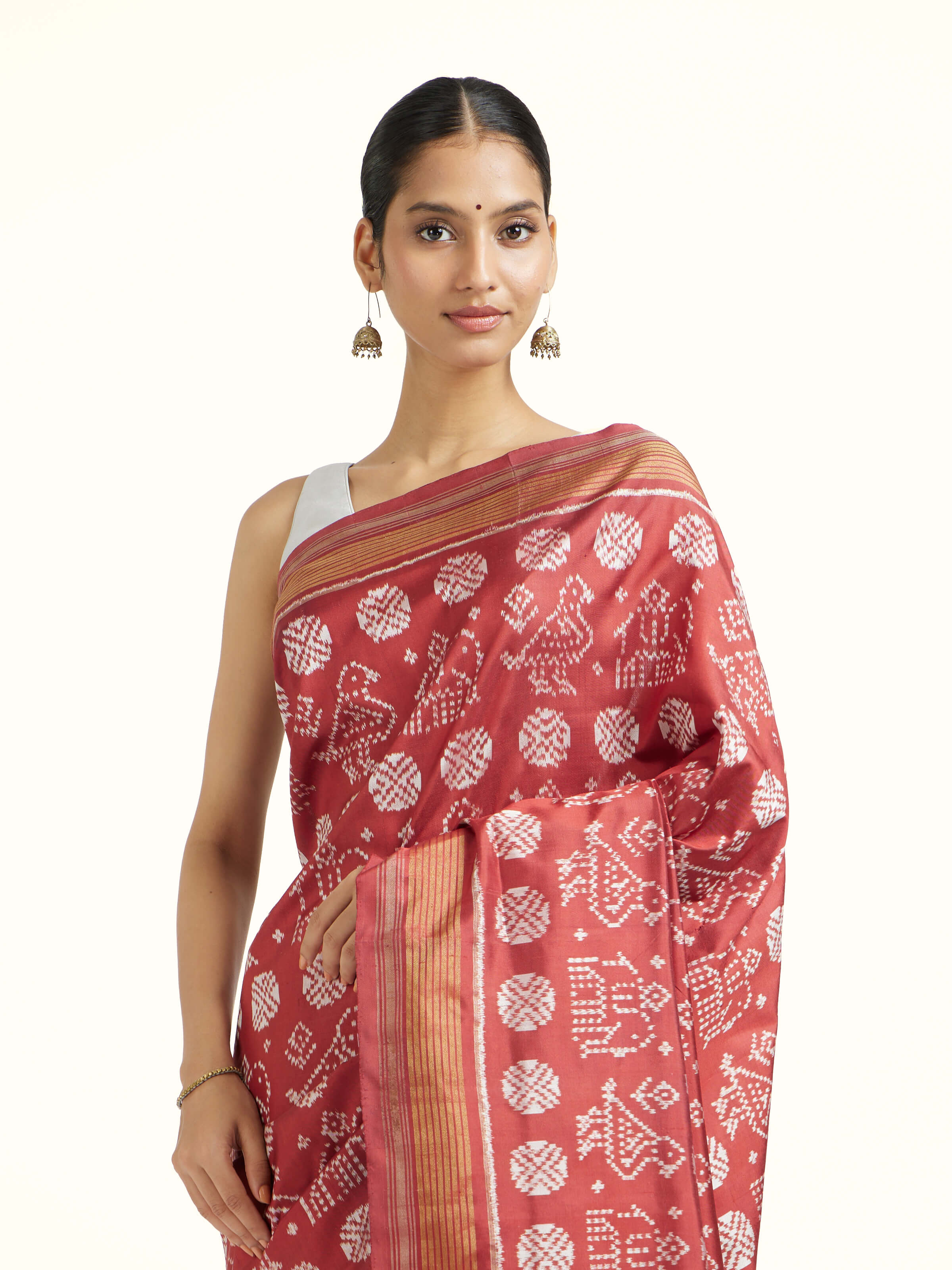 Red Silk Pochampally Single Ikat Saree