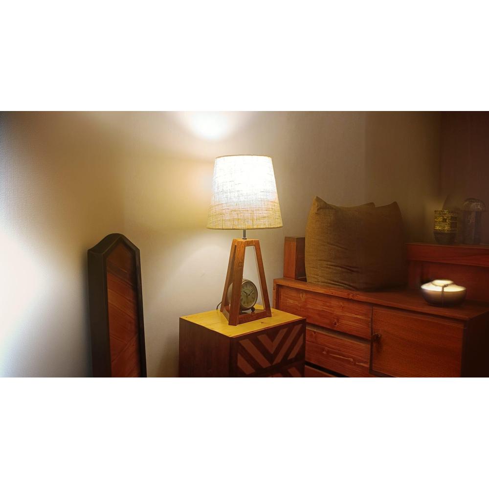 Vantage Brown Wooden Table Lamp with White Jute Lampshade