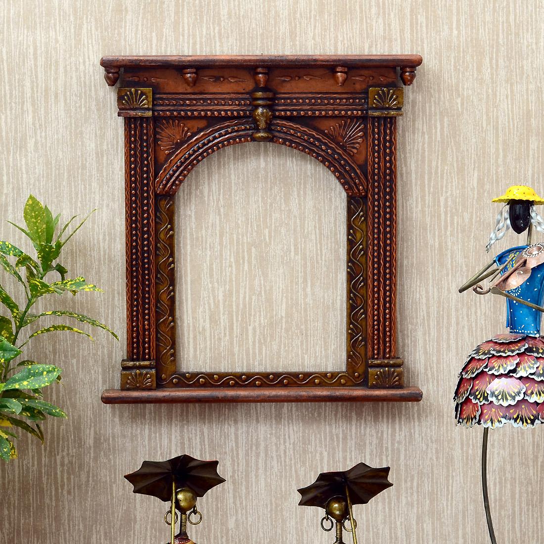 Desert Art Solid Wood Handpainted Copper Jharokha Wall Frame 16 x 17 Inch-image-2