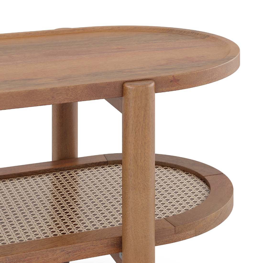 Tora Solid Wood And Cane With Glass Coffee Table In Amber Walnut Finish