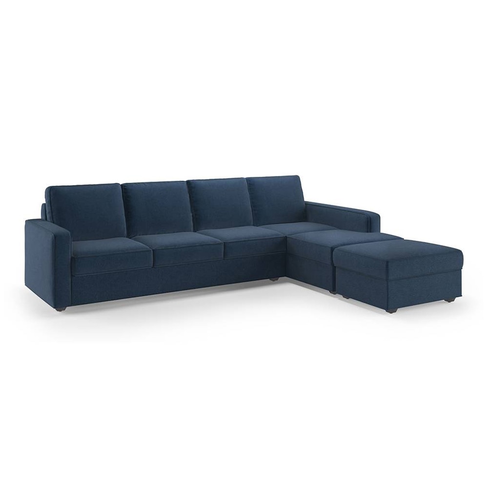 Apollo Compact Sofa (Colour : Lapis Blue, Cushion : Soft, Back Type : Regular, Seating Capacity : Right Aligned 3 Seater + Right Aligned Chaise + Ottoman)