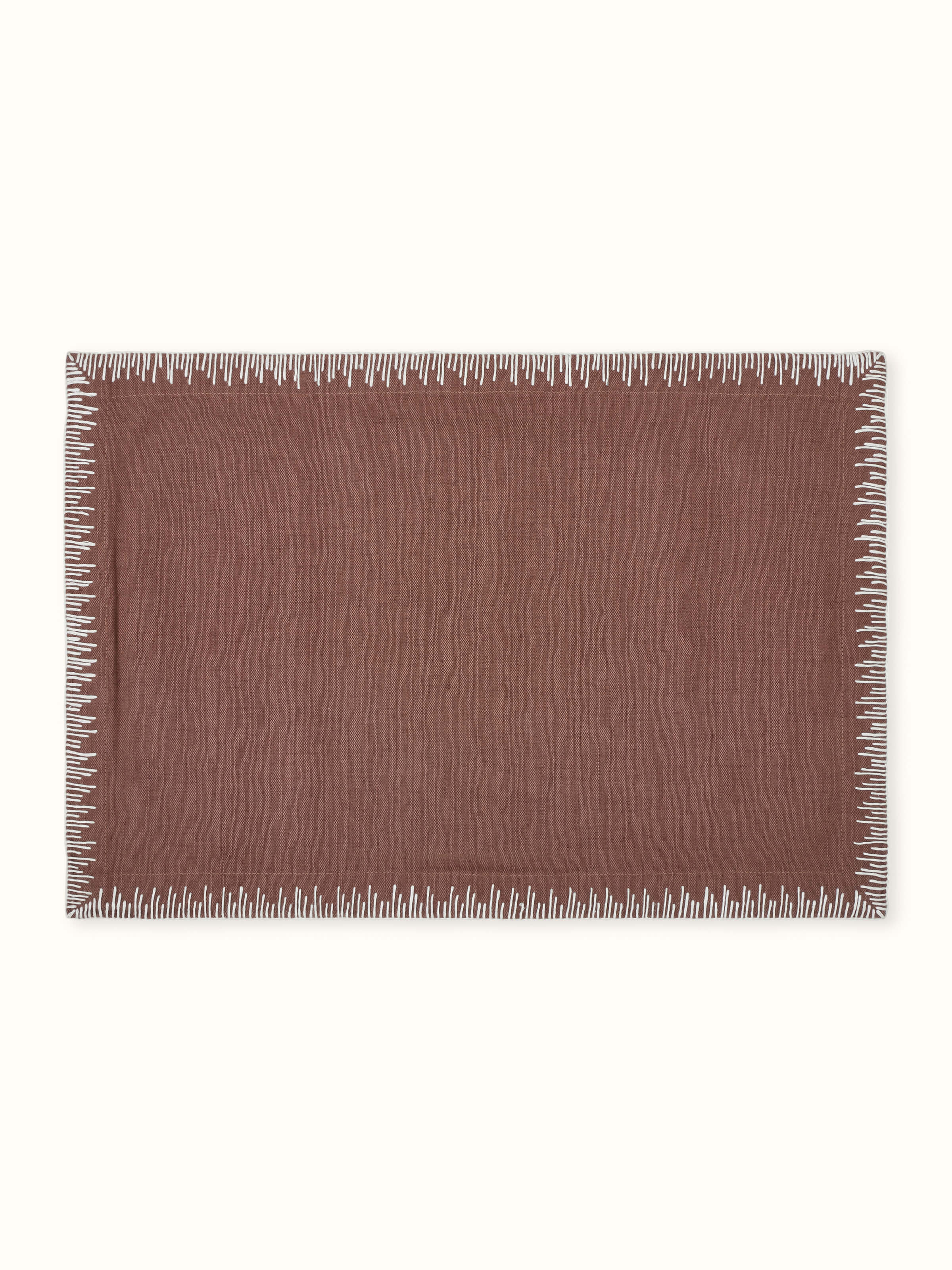 Parvat Brown Edge Stitch Linen Cotton Hand Embroidered Table Mat (6 Pcs)